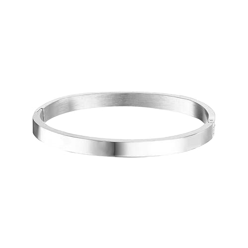 Gold Bangle Bracelets for Women, Trendy Dainty 14K Gold Plated Oval Bangles Bracelet for Women, Stackable Friendship Bracelets Love Bangle Christmas Birthday Gifts - color: Silver, size: 6mm Single