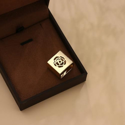 Dainty Square Silk Scarf Ring Brooch for Women Girls Fashion Geometric Rose Flower Carved Shawl Scarves Buckle Wrap Clasp Clip Rings Brooches Fashion Dress Accessories Jewelry - color: Gold-Tone