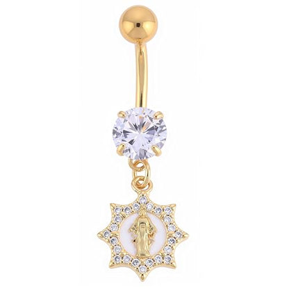 B BodyPJ Sparkles 14G Religious Belly Button Ring with Crystal Cross and Religious Charms, Stainless Steel - style: Type D,Gold