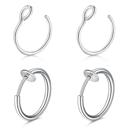 QWALIT Fake Nose Ring Fake Lip Piercing Fake Lip Ring Fake Nose Ring Hoop Fake Snake Bites Fake Lip Piercings Faux Lip Rings Fake Nose Piercing Clip on Nose Ring Spring - color: A3-spring + basic- silver