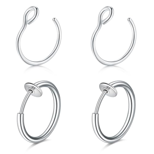QWALIT Fake Nose Ring Fake Lip Piercing Fake Lip Ring Fake Nose Ring Hoop Fake Snake Bites Fake Lip Piercings Faux Lip Rings Fake Nose Piercing Clip on Nose Ring Spring - color: A3-spring + basic- silver