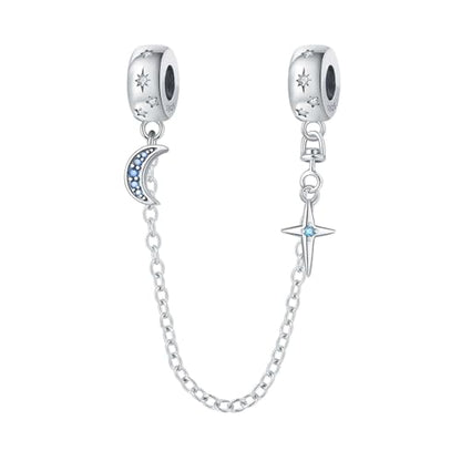 Spacer Stopper Beads for Bracelets & Necklaces, 925 Sterling Silver Beads | Smooth & Pave Cubic Zirconia (White, Blue, 18K Gold Plated) | Anti-Slide Separator Charms S925 Women Jewelry - color: Safety Chain Star and Moon