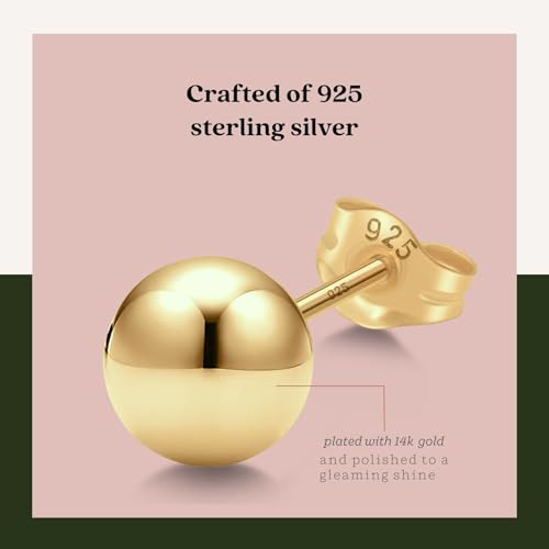 KEZEF 925 Sterling Silver Ball Stud Earrings for Women, 2mm to 10mm | Nine Bead Sizes, Three Finishes, Hypoallergenic Nickel Free Post, Butterfly Push Back, Sold As One Pair - color: 14k Yellow Gold, size: 2mm
