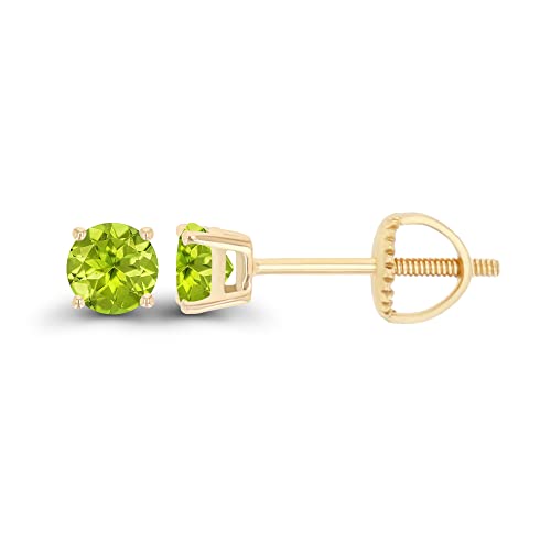 14K Gold Plated 925 Sterling Silver Hypoallergenic 4mm Round Genuine Birthstone Solitaire Screwback Stud Earrings - color: Peridot