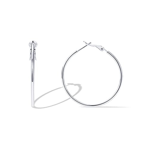 PAVOI Gold Hoop Earrings for Women, 14K Gold Plated Paddle-Back Hoops | Large Hoop Earrings, Lightweight Hoops, Gold Hoops, 925 Sterling Silver Posts - style: 40 Millimeters