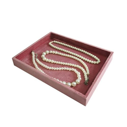 Flat Jewelry Tray Velvet Stackable Jewelry Display Organizer for Necklaces, Rings, Earrings Compact Jewelry Storage for Dresser, Countertop（Pink）