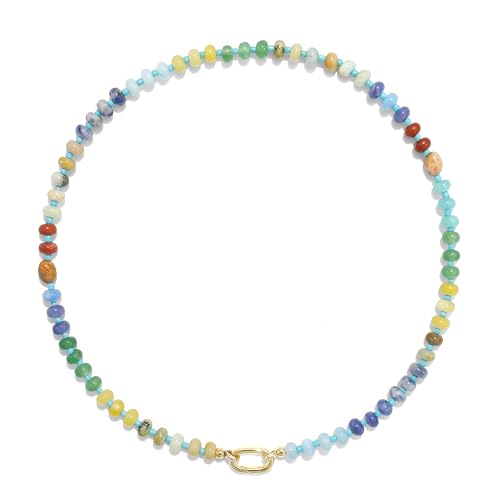 CONRAN KREMIX Colorful Stone Beaded Necklace for Women,Natural Gemstone Bead Choker Necklaces Boho Summer Beach Layering Necklace Jewelry Gift for Women - color: Colourful-C
