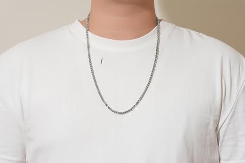 FOSIR Silver Wheat Chain Necklace for Men and Women, Stainless Steel Chains 2.5mm 3mm 4mm 5mm Mens Necklaces - size: 18.0 Inches long, style: 3.0mm wide