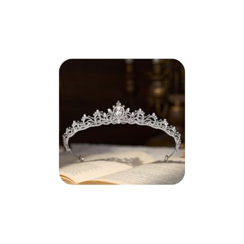 SWEETV Princess Tiaras for Women, Gold Crystal Crown for Birthday, Wedding Headbands for Bride, Rhinestone Tiara Headpieces Hair Accessories for Quinceanera Pageant Prom - color: 02.Silver