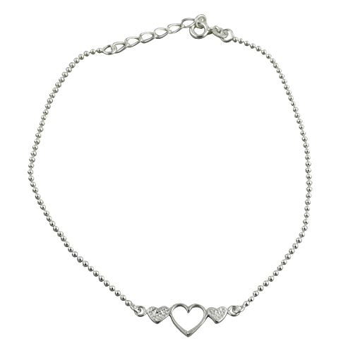 FashionJunkie4Life Sterling Silver Adjustable Link Anklet with Extension, Sterling Silver ankle bracelets for women, Summer bracelets, Foot Jewelry, Boho Jewelry for women - color: Three Hearts