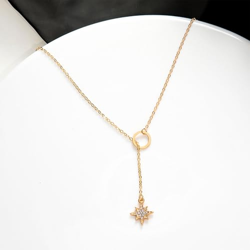 Gold Necklace for Women, Dainty Long Necklace 14k Gold Plated Y-Shaped Cross/Star/Bar Pendant Adjustable Necklace Trendy Layered Chain Drop Necklaces Jewelry Gifts