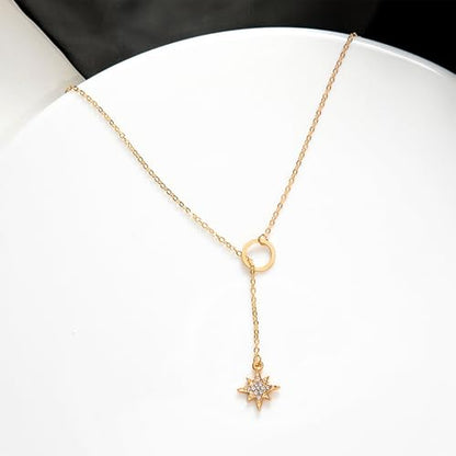 Gold Necklace for Women, Dainty Long Necklace 14k Gold Plated Y-Shaped Cross/Star/Bar Pendant Adjustable Necklace Trendy Layered Chain Drop Necklaces Jewelry Gifts