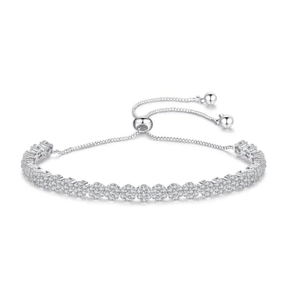 14K Gold Moissanite Tennis Bracelet For Women, D Color VVS1 Brilliant Cut, Adjustable Bracelet, Delicate Valentine's Day Gift - color: Flower Style-1