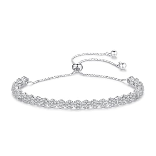 14K Gold Moissanite Tennis Bracelet For Women, D Color VVS1 Brilliant Cut, Adjustable Bracelet, Delicate Valentine's Day Gift - color: Flower Style-1