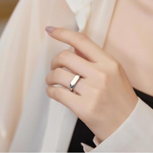 MYNENEY Stainless Steel Square Shape Signet for Men Statement Ring - color: Silver