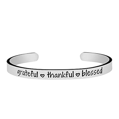 Jvvsci Grateful Thankful Blessed Cuff Bracelet, Inspirational Motivational Gift, Friends BFF Sisters Encouragement Gift