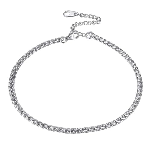 ChainsHouse Ankle Bracelets for Women, Stainless Steel Beaded Chain Ankle Bracelet, Womens Heart Anklets for Summer Beach Jewelry Gifts - color: O: wheat-3mm-stainless
