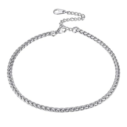 ChainsHouse Ankle Bracelets for Women, Stainless Steel Beaded Chain Ankle Bracelet, Womens Heart Anklets for Summer Beach Jewelry Gifts - color: O: wheat-3mm-stainless