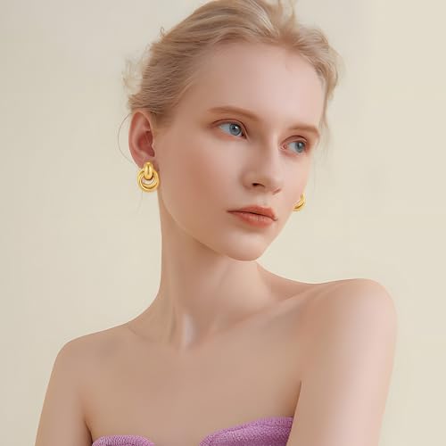 Gold Geometric Clip On Earrings for Women Chunky Gold Knot Link Clip Earrings Trendy Jewelry - color: Gold-E