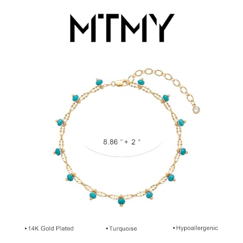 Gold Anklets for Women 14K Gold Plated Tiny Bead Anklet Colorful Tassel Foot Chain Dainty Adjustable Cute Summer Beach Boho Anklets Jewelry Gift - color: turquoise beaded