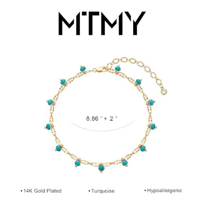 Gold Anklets for Women 14K Gold Plated Tiny Bead Anklet Colorful Tassel Foot Chain Dainty Adjustable Cute Summer Beach Boho Anklets Jewelry Gift - color: turquoise beaded