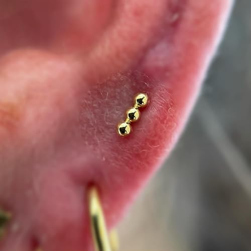 1PC ASTM F136 Titanium Mini Threadless Flat Back Stud 18G 6mm 8mm for Conch Helix Flat Tragus Labret - color: Linear Cluster - Gold