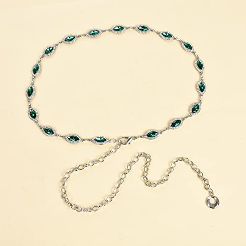 ILuvatar Green Glass Diamond Chain Belt - Metal Women's Western Style Dress Belt - color: Green-s2