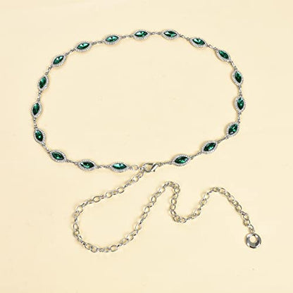 ILuvatar Green Glass Diamond Chain Belt - Metal Women's Western Style Dress Belt - color: Green-s2