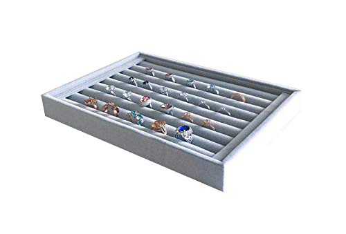 Grey Velvet Ring Organzer Holder Ring Display Tray Ideal for Small Space Drawer Closet Practical Stackable Premium Grade (Ring Tray) - size: Ring Tray