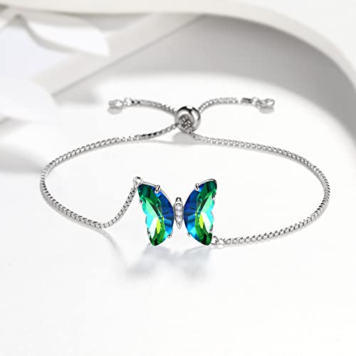 Aurora Tears Butterfly Necklace Earrings Ring Bracelet - Women 925 Sterling Silver Animal Butterflies Birthstone Pendant Crystal Wedding Birthday Jewelry - color: bracelet-May-Emerald
