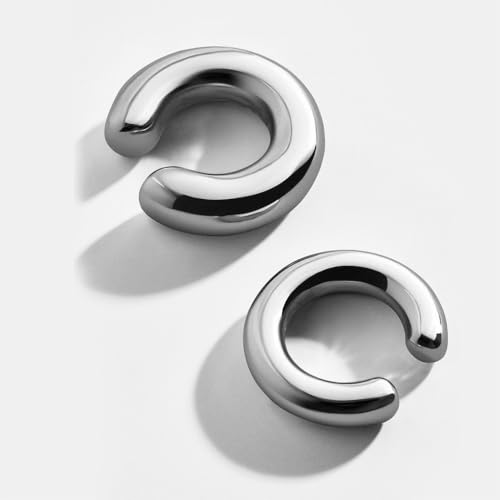 Chunky Ear Cuff Earrings, Asymmetric No Piercing Earring for Women Dainty Clip on Cartilage Ear Cuffs Fake Earrings Jewelry - color: A2-2Pcs C-Shape Silver