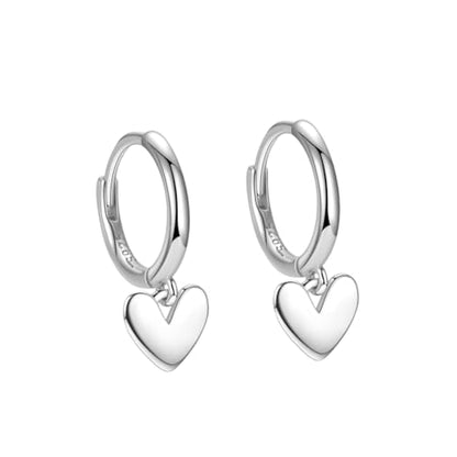 Cute Heart Love Dangle Drop Cartilage Small Huggie Hoop Earrings for Women Minimalist S925 Sterling Silver Charm Dangling Cuff Sleeper Hoops Dainty Hypoallergenic Jewelry