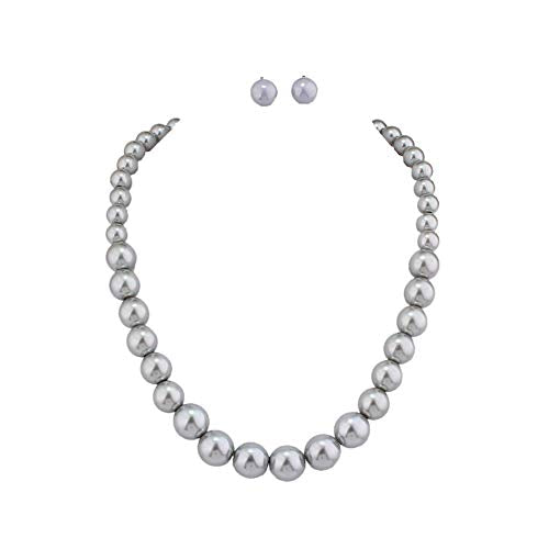 Bridal Wedding Faux Pearl Statement Necklace and Clip on Earrings Bracelet Jewelry Sets Women Bib Choker Necklace - color: Grey