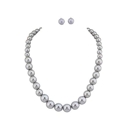 Bridal Wedding Faux Pearl Statement Necklace and Clip on Earrings Bracelet Jewelry Sets Women Bib Choker Necklace - color: Grey