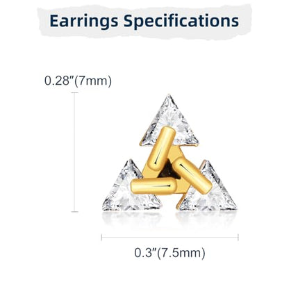 Unisex Geometric Triangle Stud Earrings, Stainless Steel Minimalist Cubic Zirconia Pierced Post Earrings for Men Women - style: Three Zircons-Gold