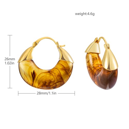 LAXPICOL Gold Chunky Dangle Earrings For Women Resin Stone Earrings Hoop Earrings, 18k Plated Oval Resin Stone Statement Earrings for Women Unique Dangling Teardrop Baroque Huggies Hoop Earrings - color: Brown-Teardrop 2