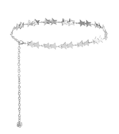 QWALIT Silver Gold Chain Belt for Women Fashion Waist Chain Belt Star Butterfly Metal Belt Music Festival Y2K Accessories - style: 11- star silver