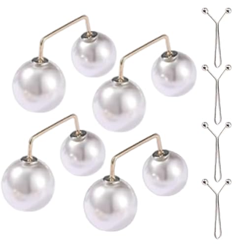 Ouliget Safety Pins Sweater Shawl Clips,Faux Pearl Pins Brooch for Women Anti Exposure Neckline,Waist Adjuster for Hijab Loose T-Shirt Sleeves Collar Pants Hems Wedding Decor,8 Pieces (White) - color: White
