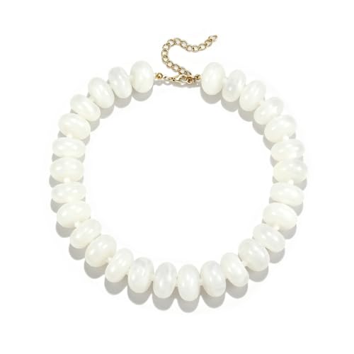 CSIYANJRY99 Chunky Beaded Necklace for Women, Large Colorful Resin Beads Statement Necklace, Boho Summer Beach Vacation Jewelry Gifts - color: White