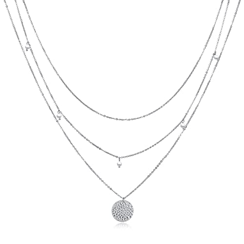 MONGAS Boho Layered Necklace Sterling Silver Triple 3 Stacked Vertical Bar Triangle Long Layering Necklaces Christmas Jewelry Gifts for Women - style: Pearl