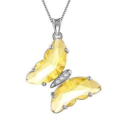 Aurora Tears Butterfly Necklace Earrings Ring Bracelet - Women 925 Sterling Silver Animal Butterflies Birthstone Pendant Crystal Wedding Birthday Jewelry - color: pendant-K.November