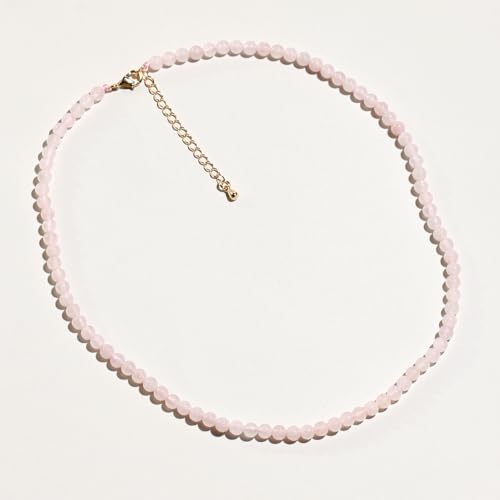 Simple 4mm Gemstones and Crystals Choker Necklace Unisex 16"-18" | Necklaces for Women Men, Adjustable, 40-45 cm Chain Length, Handmade, Spiritual Gemstones, Positive Energy, Daily Wear - style: Rose quartz