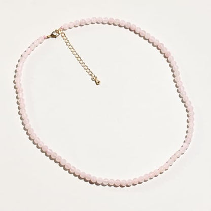 Simple 4mm Gemstones and Crystals Choker Necklace Unisex 16"-18" | Necklaces for Women Men, Adjustable, 40-45 cm Chain Length, Handmade, Spiritual Gemstones, Positive Energy, Daily Wear - style: Rose quartz