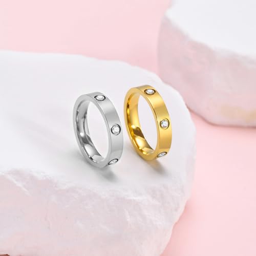 MPRAINBOW Gold Rings for Women, 18K Gold Plated Stainless Steel Cubic Zirconia Friendship Band Wedding Party Trendy Jewelry Gift Non-tarnish,Christmas Birthday Gifts for Girlfriend - color: 1 Gold and 1 Silver