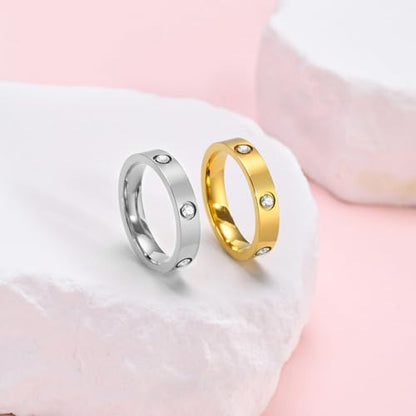 MPRAINBOW Gold Rings for Women, 18K Gold Plated Stainless Steel Cubic Zirconia Friendship Band Wedding Party Trendy Jewelry Gift Non-tarnish,Christmas Birthday Gifts for Girlfriend - color: 1 Gold and 1 Silver