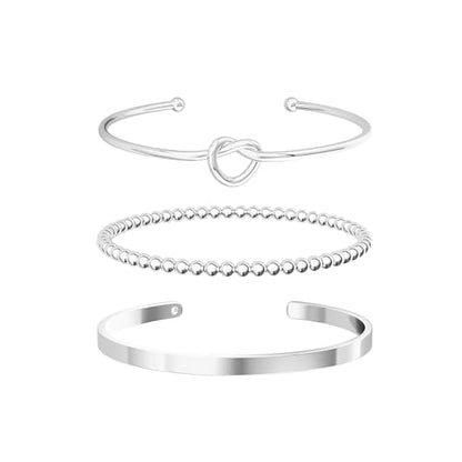 14K Gold Plated Stackable Bangle Bracelets for Women | Dainty Cuff Bracelets, Stackable for Women, Waterproof Bracelet Stack, Gold Jewelry Gifts Trendy Adjustable Accessories - color: 3-layer-C-Silver