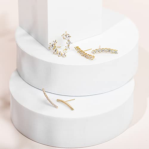 PAVOI 14K Gold Plated Cubic Zirconia Ear Crawler Earrings - Faux Diamond Ear Climber Fashion Earrings for Women - style: Full