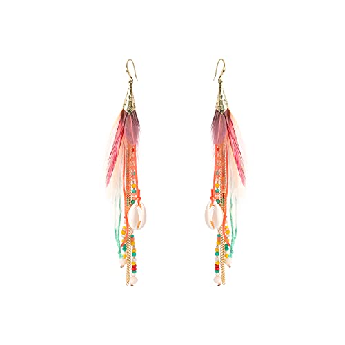 Bohemian Feather Dangle Earrings for Women with Shell Beads Long Tassel Design Drop Earrings - style: Style-Colorful