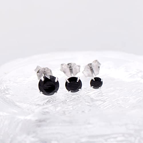 3 Pairs Color Zirconia Earrings Studs, Sterling Silver Studs Earrings Set 3MM 4MM 5MM - color: Black