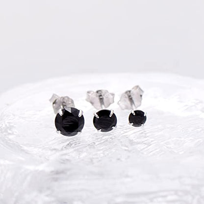 3 Pairs Color Zirconia Earrings Studs, Sterling Silver Studs Earrings Set 3MM 4MM 5MM - color: Black